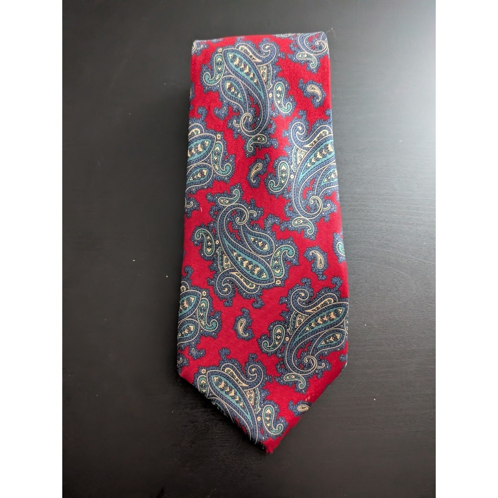 Vintage Christian Dior Red Green Paisley Italian Silk Tie USA Made 60" Luxury
